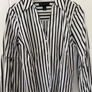 INC International Concepts Black and White Striped Button Down Shirt